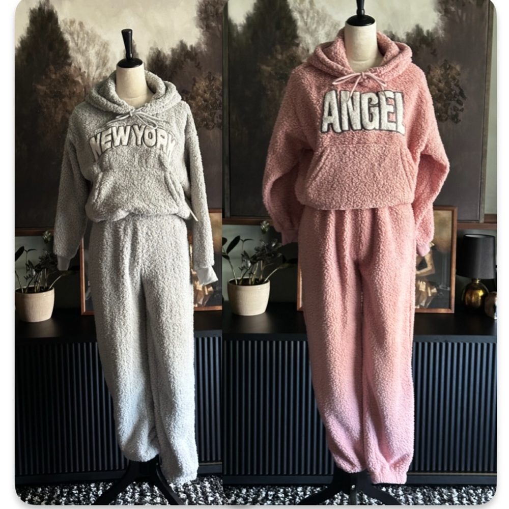 No Boundaries Gray and Pink Plush Hoodie Sets